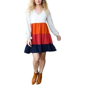 BEAUTIFUL YOU ORANGE & MULTICOLOR TIERED BABYDOLL DRESS
